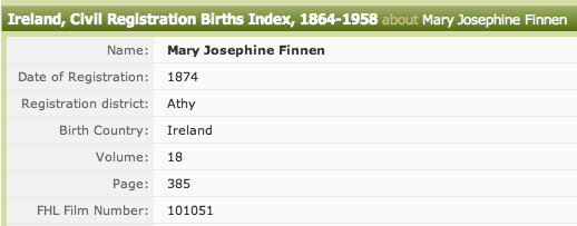Mary Josephine Finnen 1874