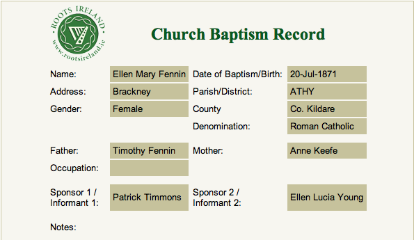 Baptism Ellen Mary Fennin