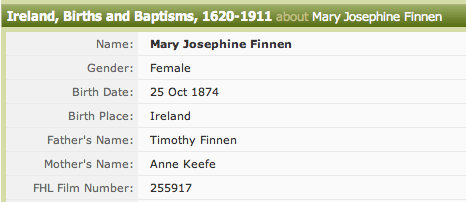 Mary Josephine Fennin 1874